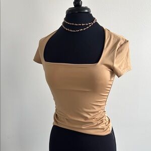 Elegant Tan Square Neck Women's Top